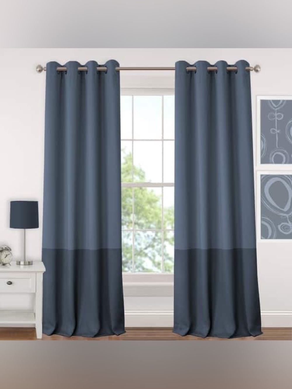Blue Colorblock Blackout Grommet Curtain Panel 52x84 Polyester new- imperfection